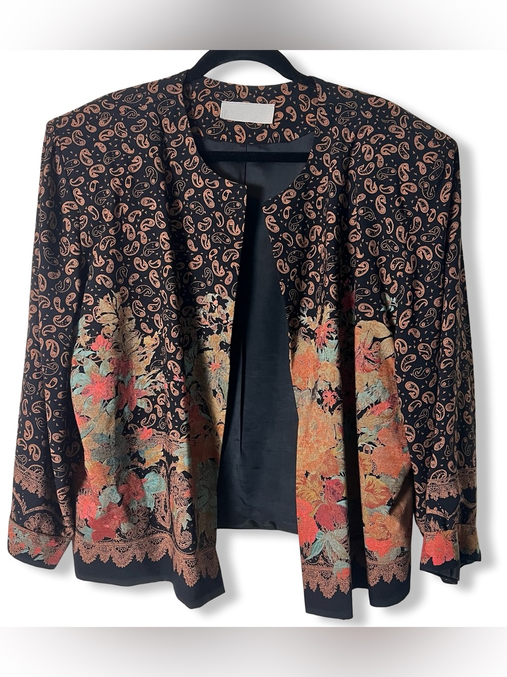 A.C. Sport Vintage Black Paisley Floral Open Jacket Maxi Skirt Set Sz 22W 24W - Picture 2 of 16